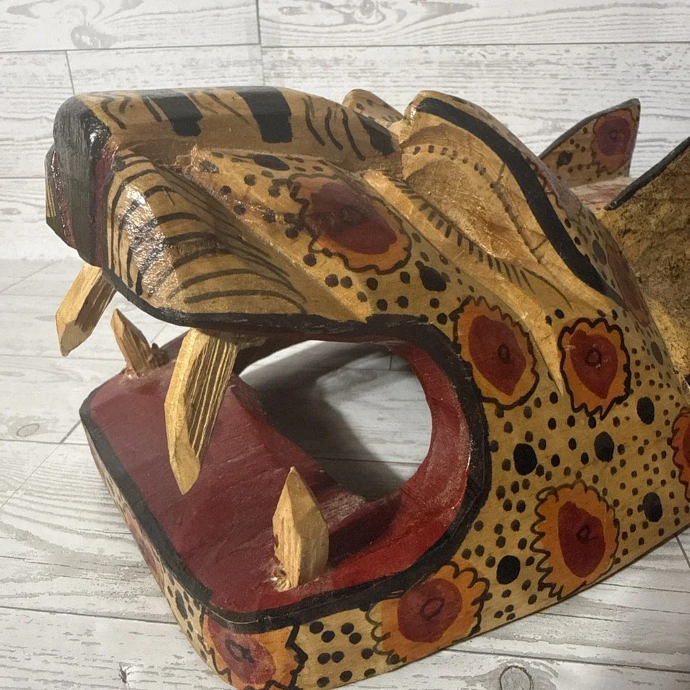 Hand Carved Wooden Jaguar Mask Tribal Painted Folk Art Wall Decor Safari Jungle